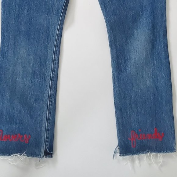 LOVERS + FRIENDS LOGAN Women's High Rise Cropped Jeans Frayed Cut Off Distressed - Picture 2 of 13